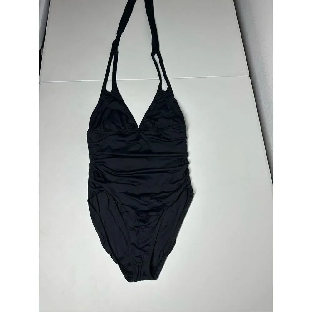 La Blanca Women’s Black Rushed Halter One Piece Swimsuit Size S See Description